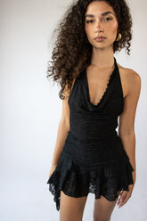 Lace Cowl Ruffled Romper