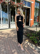 Nadia Black Keyhole Halter Midi Dress