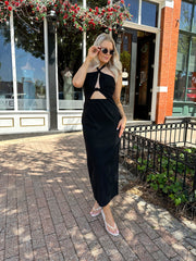 Nadia Black Keyhole Halter Midi Dress