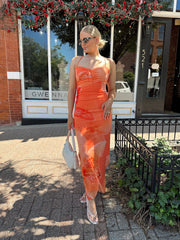 Odessa Orange Floral Crossed Back Maxi Dress