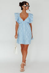 Melrose Place Floral Textured Frill Dress Powder Blue