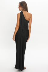 Robertah One-Shoulder Bow Maxi Dress Black
