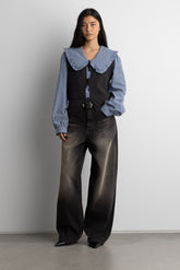 OPEN FRONT SWEATER VEST WITH TIES