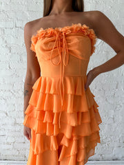 Terry Orange Ruffle Maxi Dress