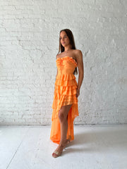Terry Orange Ruffle Maxi Dress