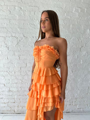 Terry Orange Ruffle Maxi Dress