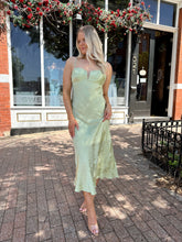 Tyra Satin Floral Jacquard Maxi Dress- Green