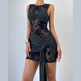 Crewneck ruched irregular sleeveless mini dress | Festival Outfits Women