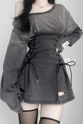 Strappy Asymmetric Shoulder Hoodie Mini Dress