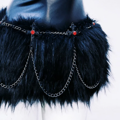 Fluffy high neck PU leather metal chain mini dress | Festival Outfits Women