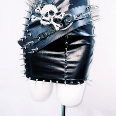 Halter rivet PU leather belt mini dress | Festival Outfits Women