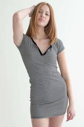 Black Notched Neck Striped Mini Dress