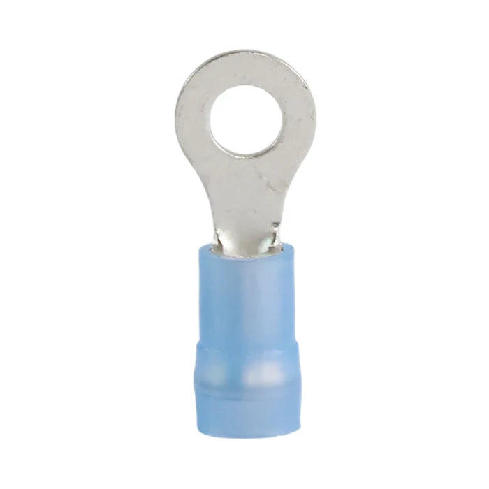 Blue nylon insulated ring terminal M4 (100 pack) for caravan, rv, and campervan 12v wiring connections
