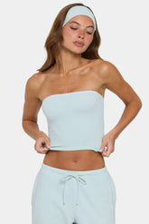 Ribbed Jersey Bandeau Top in Mint Stripe