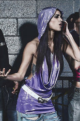 Faux Leather Shiny Hooded Backless Mini Dress