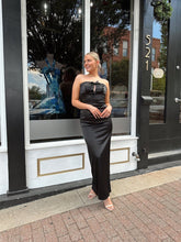 Celeste Black Satin Bow Maxi Dress