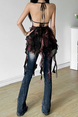 Slim Solid High-Waisted Halter Backless Mini Dress