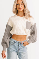 Held Close Colorblock Knit Cropped Sweater (White Combo)