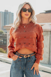 Quiet Mornings Open Knit Detailed Sweater (Terracotta)