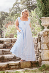 Amber Maxi Dress - Pale Blue Stripe