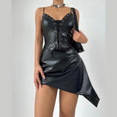 PU leather lace up backless cami mini dress | Festival Outfits Women