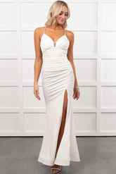 Hollywood Smiles Glittered Lace-Up Maxi Dress (Off White/Silver)