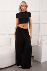 Always True Crop Top Wide Leg Pants Set (Black)