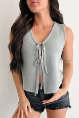 Girls’ Night In Tie Front Sweater Vest (Heather Grey)