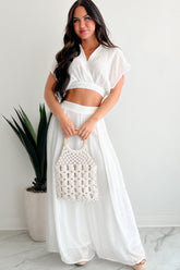 Dreamy Nights Crop Top & Wide Leg Pants Set (White)