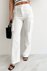 Naturally Stylish High Rise Cargo Pants (White)