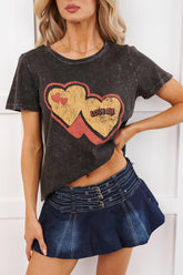 "Love Me" Mineral Wash Graphic Top (Charcoal)