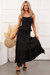 Free Falling Tiered Maxi Skirt (Black)