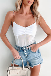 Dangerously Desirable Corset Mesh Bodysuit (White)