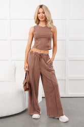 Barefoot & Cozy Tank Top And Wide Leg Pant Set (Chocolate)