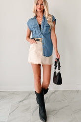 Feeling Social Zenana Denim Mini Skirt (Sand Beige)