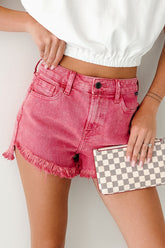 Desmond High Rise Cello Denim Shorts (Hot Pink)