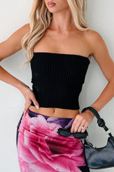 Cozy Corner Ribbed Strapless Fold Over Top (Black)