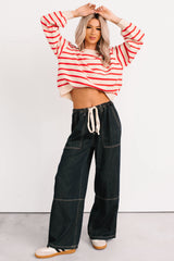 Chill Energy Wide Leg Drawstring Pants (Grey Denim)