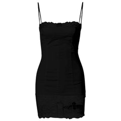 Lace patchwork stitch zip-up backless cami mini dress | Festival Outfits Women