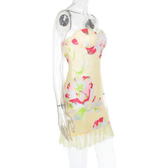 Mesh flower print sweetheart neck tube mini dress | Festival Outfits Women