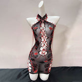 Hollow out fishnet see through lip print cut out mini dress | Festival Outfits Women