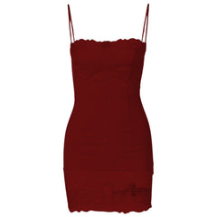 Lace patchwork stitch zip-up backless cami mini dress | Festival Outfits Women