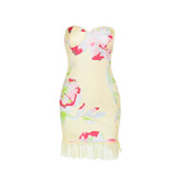 Mesh flower print sweetheart neck tube mini dress | Festival Outfits Women