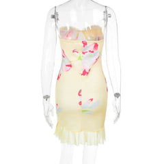 Mesh flower print sweetheart neck tube mini dress | Festival Outfits Women