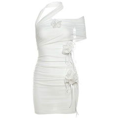 Halter flower applique mesh mini dress | Festival Outfits Women