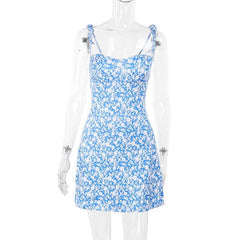 Self tie flower print backless cami mini dress | Festival Outfits Women
