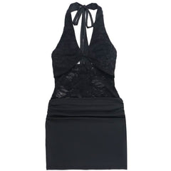 Halter self tie hollow out lace ruched cut out mini dress | Festival Outfits Women