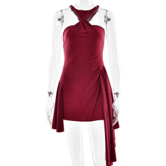 Halter ruched solid mini dress | Festival Outfits Women