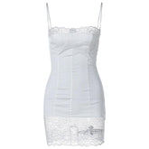 Lace patchwork stitch zip-up backless cami mini dress | Festival Outfits Women