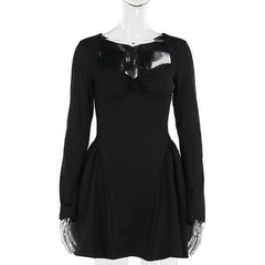 Long sleeve sweetheart neck bowknot mini dress | Festival Outfits Women